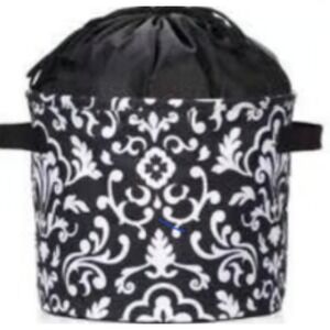 Thirty-One Retired Cinch-Top Bin Black Parisian Pop Damask Storage Organizer NIP